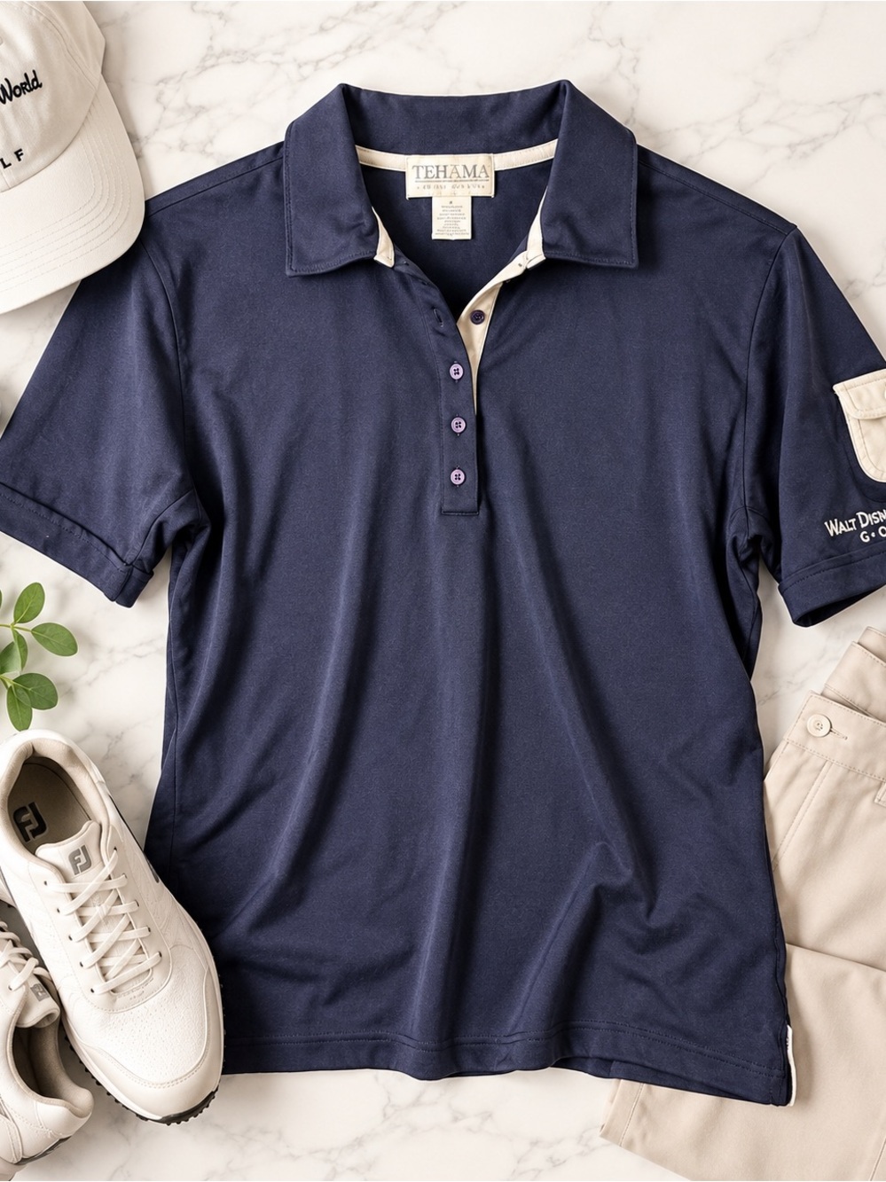 Walt Disney World Golf Tehama Navy Polo Shirt Women’s L Mickey Golf